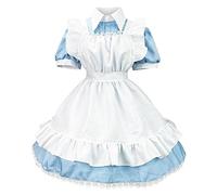Gothic Women's Princess Lolita Apron Punk Medieval Victorian Bow Ruffle Vintage Swing Mini Elegant Plus Size Evening Tea-Length Light Blue 5XL Dress