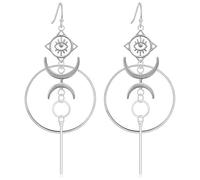 Gothic Women's Vintage Moon Phases Raven Skull Earrings with All-Seeing Eye Pendant, Boho Statement Earrings for Women, Black Gold, 8,4 x 3,9 cm, Metal, No Gemstone