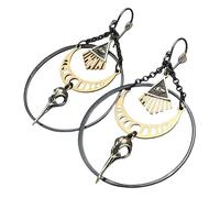 Gothic Women's Vintage Moon Phases Raven Skull Earrings with All-Seeing Eye Pendant, Boho Statement Earrings for Women, Black Gold, 6,2 x 3,9 cm, Metal, No Gemstone