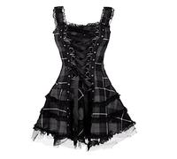 Gothic Y2K Strappy Vintage Medieval Victorian Dress for Women - Halloween Costume, Goth Steampunk A-line Party Cocktail Carnival Clothing - Plus Size 24 Black