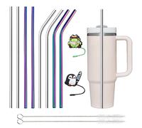 GothicBride 40oz Straws Reusable, 8-Pack with 2 Brushes + 2 Straw Covers, 11.8 Inch Stainless Steel Straw BPA-Free for Stanley Cup Accessories