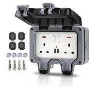 GothicBride Outdoor Socket IP66 Weatherproof Wall Electrical Outlets 2 Gang Switched with USB Charging Port with Installation Tool