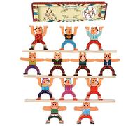 GOTHINK Stacking Game Set, 12pc Wooden Bear Balance Building Blocks, Educational Toy Board Game for Kids and Toddlers