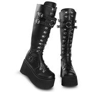 Gothniero Black Knee High Combat Platform Boots for Women Chunky Heeled Tall Booties Over-The-Knee Motorcycle Rave Cosplay Goth Shoes Lace-Up Size 3UK-8UK