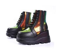 Gothniero Goth Platform Boots Black Gothic Chunky Heel Boots for Women Combat Ankle Boots Wedge Booties with Side Zip Lace Up Size 3UK-8UK