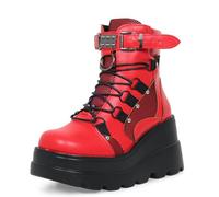 Gothniero Platform Ankle Boots Red for women Chunky Heel Combat Rave Punk Boot Womens Platform Shoes Motorcycle booties Red Round Toe zip boots