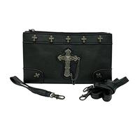 GOTHX Metal Cross Ladies Handbag Clutch Evening Handbag Backpack Rucksack Steam Punk Rock Goth School College PU Vegan Leather Bag