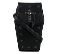 GOTHX Mini Black Coffin Metal Silver Cross | Steam Punk Rock Goth Gothic Backpack Cross Body Small Handbag | PU Vegan Leather Bag