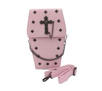 GOTHX Mini Pink Pastel Goth Coffin Metal Silver Cross Steam Punk Rock Gothic Cross Body Small Handbag PU Vegan Leather Gig Festival Travel Bag