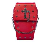 GOTHX Mini Red Coffin Metal Silver Cross | Steam Punk Rock Goth Gothic Cross Body Small Handbag | PU Vegan Leather Bag