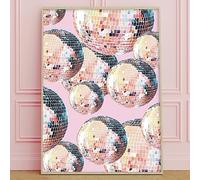Pink Disco Ball Wall Art - Funky Canvas Poster for Preppy Aesthetic Room - Trendy Girly Bedroom Pictures - Vintage 70s Print Wall Decor - 16x24 Inch