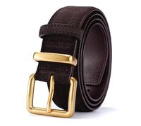 GOTOANT Wide Suede Belt Women Genuine Leather Ladies Waist Belt for Jeans Dress Casual Square Gold Buckle, 1.3"(33mm) Wide Dark Brown, Fits waist size: 26"-35"