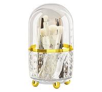 GOTOBA 360° Rotating Pencil Holder for Desk, Makeup Brush Holder with 6 Slots, Desk Organizer for Writing Utensil, Office and School Supplies (Clear with cover)