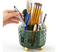 GOTOBA Dark Green Pen Pencil Holder for Desk, 360° Rotating Pen Organizer, Green Office Supplies, Cute Pen Holder, 6-Compartment Pencil Holder Rotating