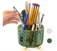 GOTOBA Dark Green Pen Pencil Holder for Desk, 360° Rotating Pen Organizer, Green Office Supplies, Cute Pen Holder, 6-Compartment Pencil Holder Rotating