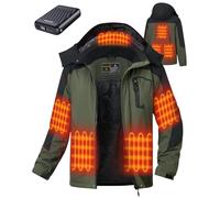GOTOBI Men's Heated Jacket with Power Bank 12V 18400mAh, 8 Heating Zones Heated Jacket with 3 Temperature Levels, Smart Temp Control Warm Jacket for Men, Camping & Outdoor Work, Green,L