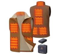 GOTOBI Men's Heated Vest with Power Bank 16000 mAh, 9 Heating Zones Canvas Vest with 8 Adjustable Temperatures,Heated Gilet for Winter Outdoor Skiing,Fishing,Khaki,3XL