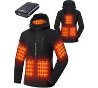 GOTOBI Women's Fleece Heated Jacket with Power Bank 12V 18400mAh, 8 Heating Zones Hooded Winter Coat with 3 Temperature Levels, Warm Jacket for Cycling, Camping & Outdoor Work, Black
