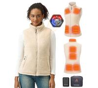 GOTOBI Women's Fleece Heated Vest with 16000mAh 7.4V Battery,9 Heating Zones Heated Gilet, Ergonomics Heating System,3 Adjustable Temperatures,Smart Temp Control Warm Vest for Women,Beige,L