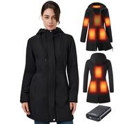 GOTOBI Women's Heated Jacket with Power Bank 12V 18400mAh, 8 Heated Zones with 3 Temperature, Fleece Lining Windproof Long Winter Coats, Hooded Warm Waterproof Windbreaker, Black,S