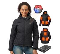 GOTOBI Women's Heated Jacket with Power Bank 12V 18400mAh, 8 Heating Zones Hooded Winter Coat with 3 Temperature Levels, Electric Puffer Jacket for Cycling, Camping & Outdoor Work, Black,M