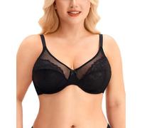 Gotoly Plus Size Minimiser Bra for Women Full Coverage Non Padded Lace Underwired Bras Black