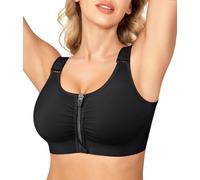 Gotoly Post Surgery Zip Front Sports Bras for Women Compression Bras with Breast Support Wirefree (UK, Alpha, XXL, Regular, Regular, Black)