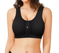 Gotoly Women Post Surgery Front Fastening Sports Bra with Breast Support Full Coverage Compression Bra After Surgery (XL, Black)
