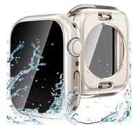 Goton 2 in 1 Privacy Waterproof Apple Watch Case for Series 6 5 4 SE/SE 2nd Screen Protector 44mm, Front Anti Spy Tempered Glass Face Cover + Back Bumper for iWatch Accessories 44 mm Starlight