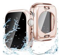 Goton 2 in 1 Privacy Waterproof Apple Watch Case for Series 6 5 4 SE/SE 2nd Screen Protector 44mm, Front Anti Spy Tempered Glass Face Cover + Back Bumper for iWatch Accessories 44 mm Rose Gold