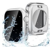 Goton 2 in 1 Privacy Waterproof Case for Apple Watch Screen Protector 40mm Series 6 5 4 SE/SE 2nd, Front Anti Spy Tempered Glass Face Cover + Back Bumper for iWatch Accessories 40 mm Silver