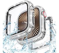 Goton 2-in-1 Waterproof Bling Case Compatible for Apple Watch Screen Protector 40mm 41mm 42mm 44mm 45mm 46mm Ultra 49mm Series 10 9 8 7 6 5 4 SE 2, Glitter Rhinestone Face Cover for iWatch Accessories