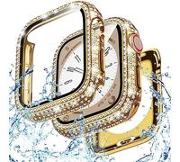 Goton 2 in 1 Waterproof Bling Case for Apple Watch 44mm Screen Protector SE (2nd Gen) Series 6 5 4, Full Glitter Diamond Rhinestone Bumper Face Cover for iWatch Accessories Women 44 mm Gold