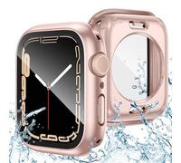 Goton 2 in 1 Waterproof Case for Apple Watch Series 7 41mm Screen Protector, 360 Protective Glass Face Cover Hard PC Bumper + Back Frame for iWatch 7 Accessories 41 mm, Rose Gold
