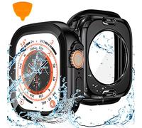 Goton 2 in 1 Waterproof Case for Apple Watch Ultra Screen Protector 49mm, 360 Protective Glass Face Cover Hard PC Bumper + Back Frame for iWatch Ultra Accessories 49 mm, Black