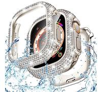 Goton 49mm Waterproof Bling Case for Apple Watch Ultra 3/2/1 Screen Protector 49 mm, Sparkling PC Front Bumper & Hollow Back for iWatch Cover, Splash-Resistant, Easy Install