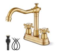 gotonovo 4 Inch Centerset Bathroom Faucet 2 Hole Vintage, Antique Brass | Bathroom Sink Faucet 3 Hole Dual Cross Handles, 360° Swivel Spout, Pop up Drain, cUPC Supply Lines, for Vanity RV Farmhouse