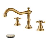 gotonovo, Basin Tap with Two Handles with 3 Holes, Cross Handles, Mixer Tap and Matching Drain Fitting for Bathroom, Antique Brass