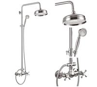 gotonovo Bathroom Exposed Shower Fixtures 8 Inch Rain Showerhead Double Cross Handles 2 Function Wall Mount Shower Faucet Set, Brass Handheld Spray, Brushed Nickel