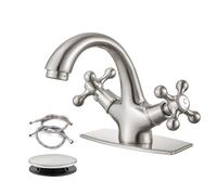 gotonovo Bathroom Sink Faucet Single Hole Double Cross Handle Knobs Lavatory Vessel Sink Mixer Tap Bathroom Faucet with Pop up Drain and Deck Cover Plate Brushed Nickel