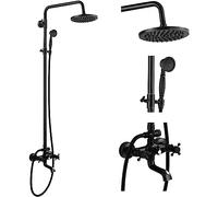 gotonovo Exposed Bathroom Shower Faucet Wall Mounted Shower System 8 Inch Shower Head and Tub Spout Double Cross Handles Adjustable Handheld Sprayer Straight Pipe Oil Rubbed Bronze