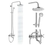 gotonovo Exposed Shower Faucet Set 8 Inch Rainfall Showerhead 3-Function Shower Fixture with Tub Spout 2 Corss Handles Shower System, Polish Chrome