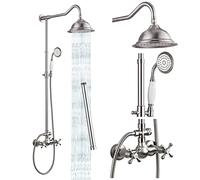 gotonovo Exposed Shower Fixture with 2 Cross Handle Dual Function Including 8 Inch Rain Showerhead and Handheld Spray Plus 12 Inch Extension Tube, Brushed Nickel