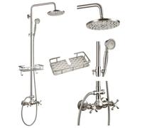 gotonovo Exposed Shower System with Shelf 2 Cross Handle Brushed Nickel