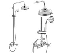 gotonovo Luxury Exposed Shower Faucet Set Bathroom Shower System 8 Inch Wall Mount Rainfall Shower Head with Handheld Spray Cross Double Handle Shower Fixture Adjustable Straight Rod Polish Chrome