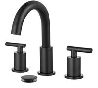 gotonovo Matte Black 3 Hole 2 Handles Deck Mount Lavatory Basin Bathroom Sink Faucet with Pop Up Drain with Hot and Cold Mixer Valves 8 Inch Widespread Bathroom Faucet