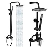 gotonovo Matte Black Outdoor Shower Fixture Rainfall Single Handle Shower System Set High Pressure Wall Mount 2 Dual Function 8 Inch Shower Head and Handheld Spray SUS304 Shower Faucet Combo