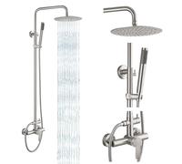gotonovo Outdoor Shower Faucet SUS304 Shower Fixture System Combo Set Rainfall Shower Head Single Handle High Pressure Hand Spray Wall Mount 2 Function Brushed Nickel 8 inch Rainfall Shower Head Kit