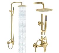 gotonovo Outdoor Shower Faucets SUS304 Stainless Steel Rain Shower Kit Faucet High Pressure Wall Mount 2 Dual Function 8" Shower Head and Handheld Shower Combo Single Handle Brushed Gold