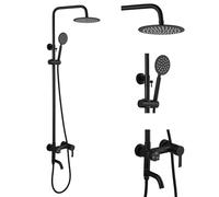 gotonovo Outside Shower Fixture Wall Mount Matte Black SUS 304 Stainless Steel Triple Function with Hand Sprayer and Tub Spout 8 Inch Rainfall Shower Head Shower faucet Set Bathroom Complete Set